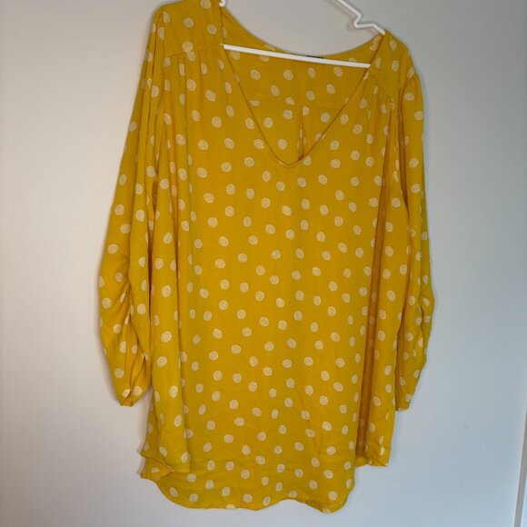 PAPERMOON V-Neck Tunic Long Sleeve Womens 2X Yellow Polka Dot Flowy - Picture 4 of 8